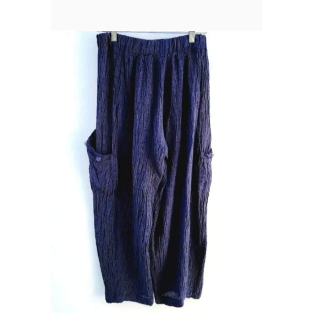 Luukaa Lagenlook Linen Navy Blue Linen slouchy Pants Size 14